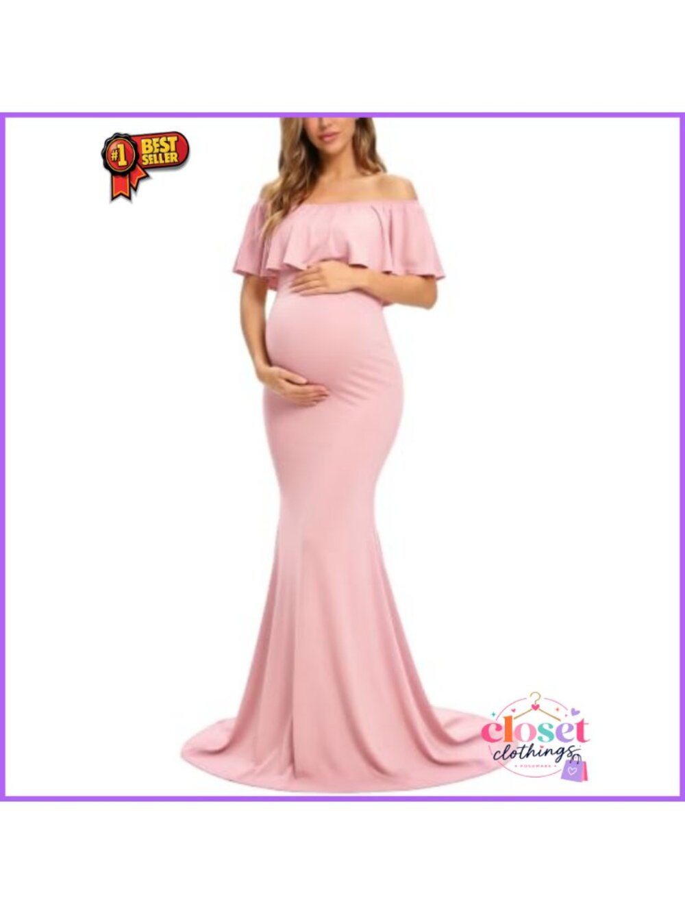 Off Shoulder Maternity Maxi Dress Photoshoot Baby Shower Gown